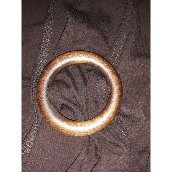 Michael Kors Sz. 8 Brown Wrap Style Bodycon Dress with Wood Circle Detail - Picture 6 of 7